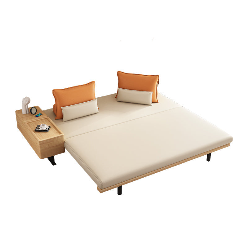 Modern Convertible Sofa Bed Armless Sofa with Pillows in Beige