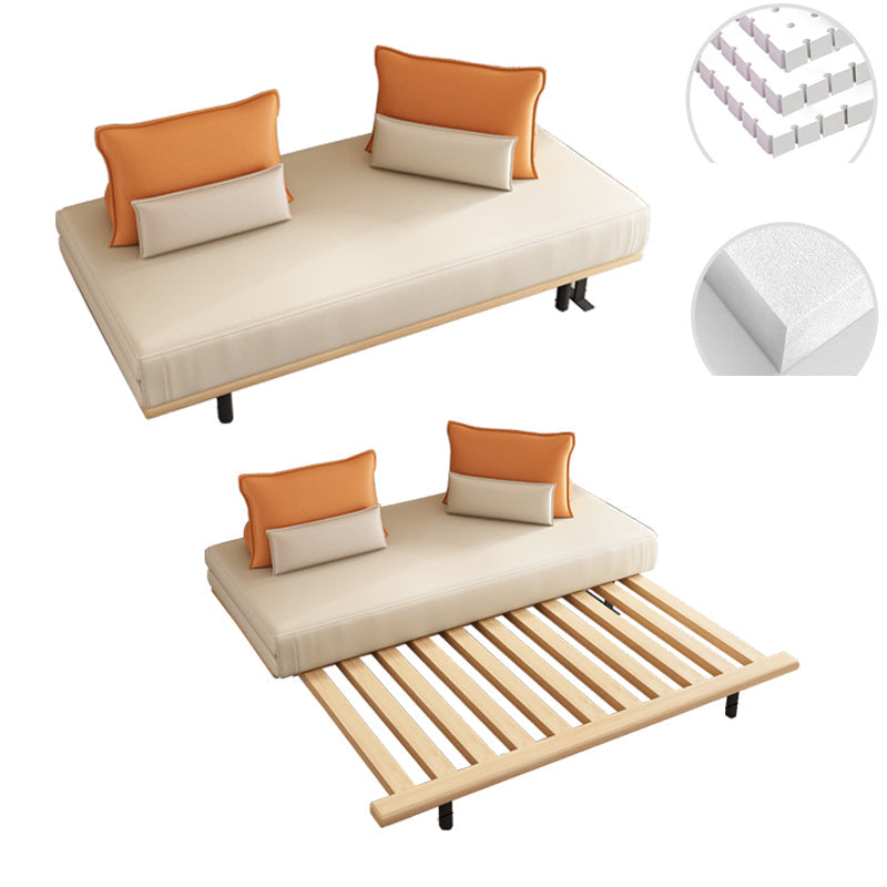 Modern Convertible Sofa Bed Armless Sofa with Pillows in Beige