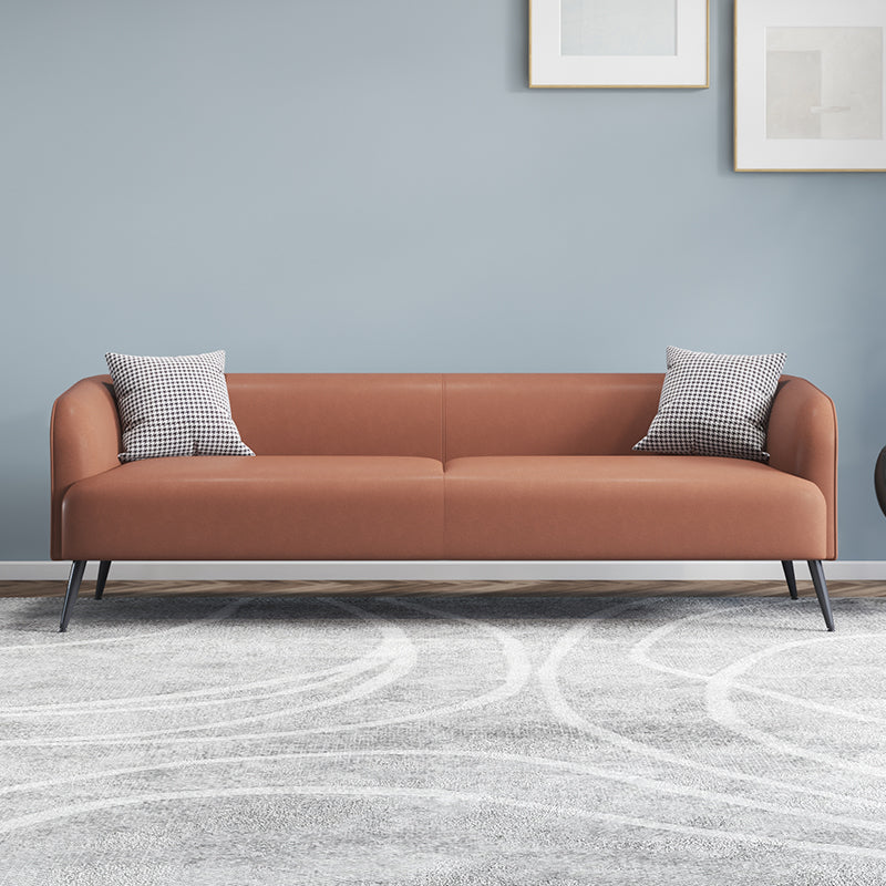 Stain Resistant Faux Leather Sofa Tuxedo Arm Sofa for Living Room Orange Yellow Faux Leather Clearhalo 'furn' 'furn_sofas' 'Furniture' 'Living Room Furniture' 'Sofa' 'sofas' 6591119