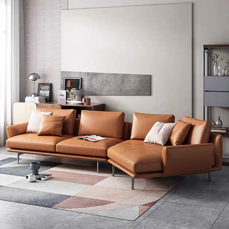 34"H Scandinavian Sectional Sofa Orange Sleeper Sectional with Pillows 160"L x 59"W x 34"H Clearhalo 'furn' 'furn_sectionals' 'Furniture' 'Living Room Furniture' 'Sectionals' 6591141