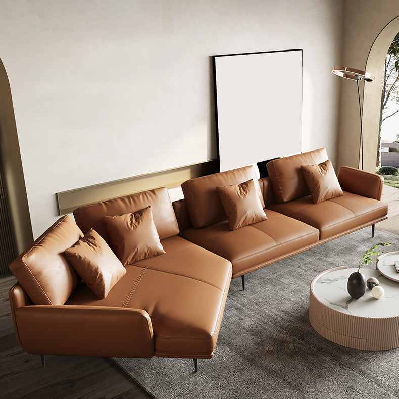 34"H Scandinavian Sectional Sofa Orange Sleeper Sectional with Pillows Clearhalo 'furn' 'furn_sectionals' 'Furniture' 'Living Room Furniture' 'Sectionals' 6591142