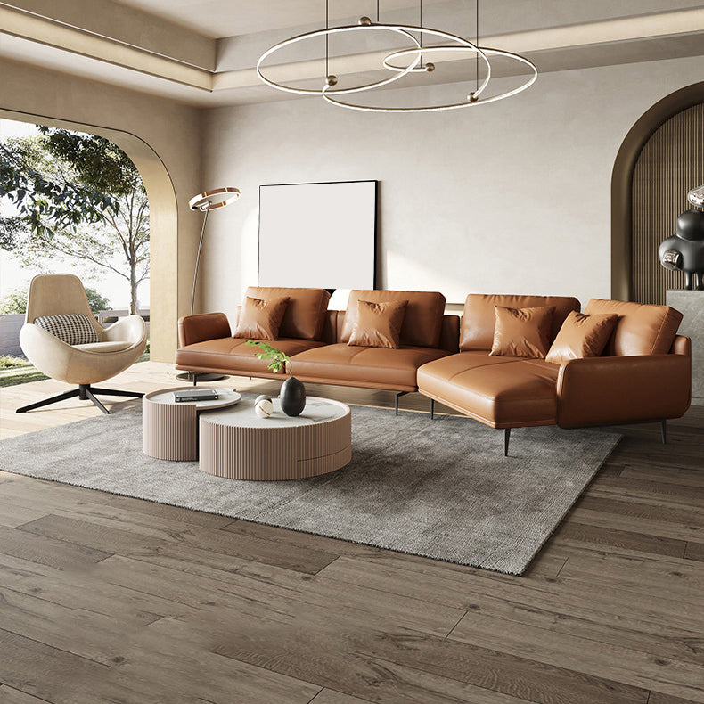 34"H Scandinavian Sectional Sofa Orange Sleeper Sectional with Pillows Clearhalo 'furn' 'furn_sectionals' 'Furniture' 'Living Room Furniture' 'Sectionals' 6591144