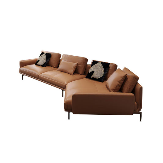 34"H Scandinavian Sectional Sofa Orange Sleeper Sectional with Pillows Clearhalo 'furn' 'furn_sectionals' 'Furniture' 'Living Room Furniture' 'Sectionals' 6591145