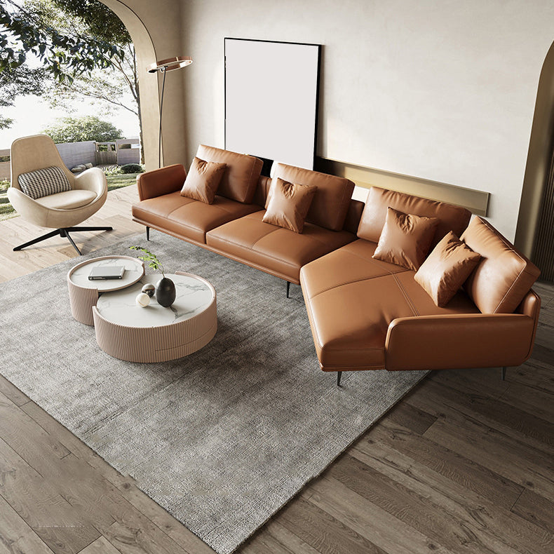 34"H Scandinavian Sectional Sofa Orange Sleeper Sectional with Pillows Clearhalo 'furn' 'furn_sectionals' 'Furniture' 'Living Room Furniture' 'Sectionals' 6591150