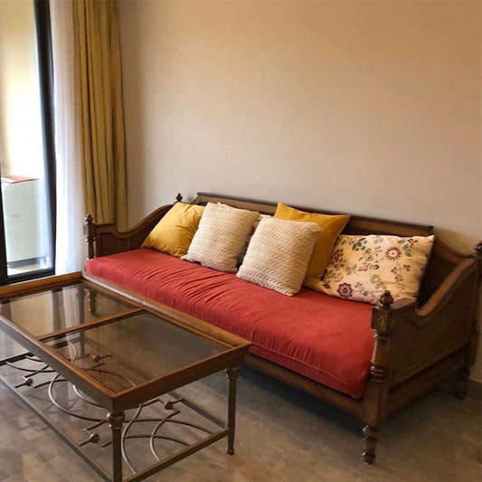 Bauernhaus Sitzplätze Smoking -Armsofa mit Kissen Stoff und Holz in Braun