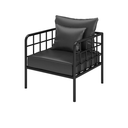 Industrial Tuxedo Arm Sofa with Pillows Seating Leather and Metal