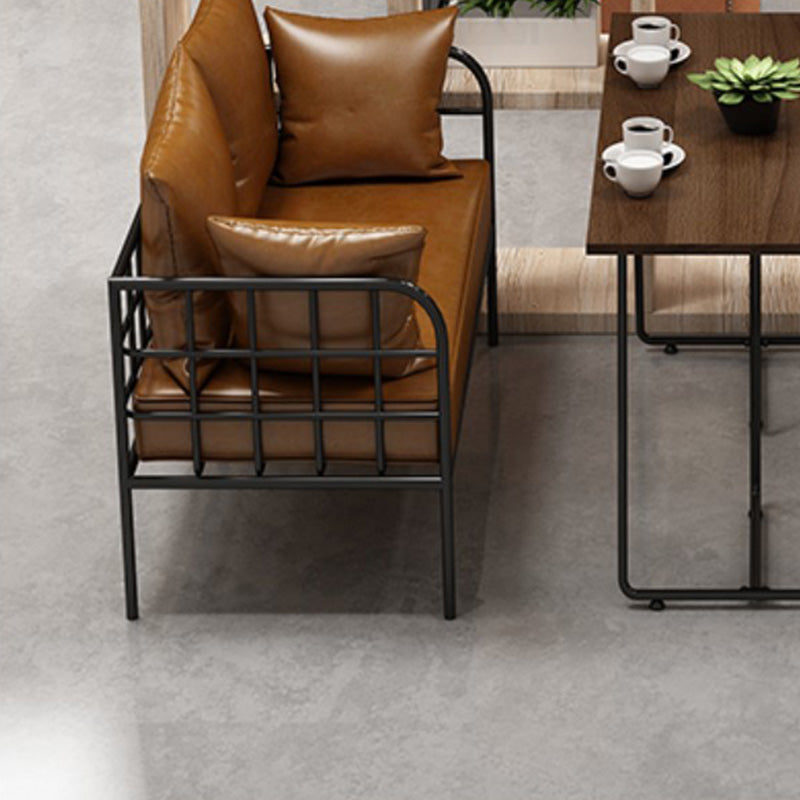 Industrial Tuxedo Arm Sofa with Pillows Seating Leather and Metal