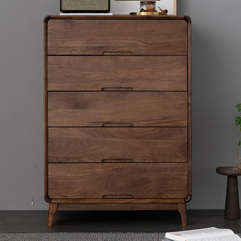 Mid-Century Modern Walnut Chest with 5 Drawers Rectangle Chest Clearhalo 'Cabinets & Chests' 'cabinets_chests' 'furn' 'furn_cabinets_chests' 'Furniture' 'Living Room Furniture' 6591197