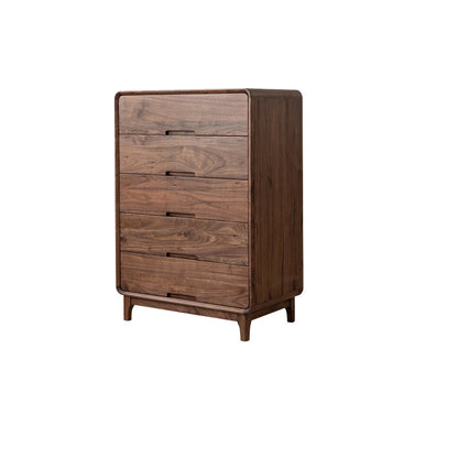 Mid-Century Modern Walnut Chest with 5 Drawers Rectangle Chest Nut-Brown Clearhalo 'Cabinets & Chests' 'cabinets_chests' 'furn' 'furn_cabinets_chests' 'Furniture' 'Living Room Furniture' 6591204