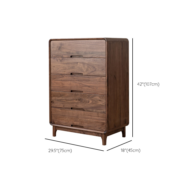 Mid-Century Modern Walnut Chest with 5 Drawers Rectangle Chest Clearhalo 'Cabinets & Chests' 'cabinets_chests' 'furn' 'furn_cabinets_chests' 'Furniture' 'Living Room Furniture' 6591205