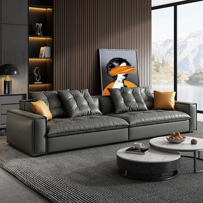 Mid Century Modern Seating with Pillows Sofa Tuxedo Arm in Gray