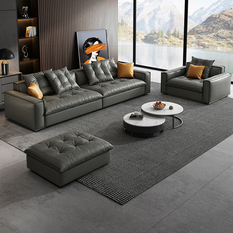 Mid Century Modern Seating with Pillows Sofa Tuxedo Arm in Gray