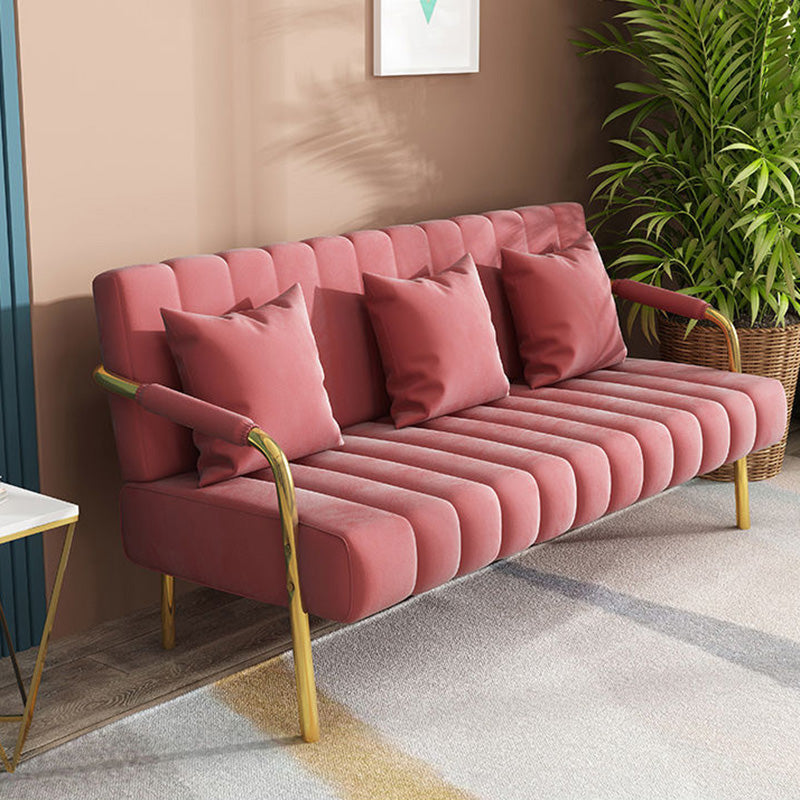 Recessed Arm Sofa Stain Velvet/Faux Leather Sofa with Pillows