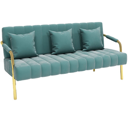 Recessed Arm Sofa Stain Velvet/Faux Leather Sofa with Pillows