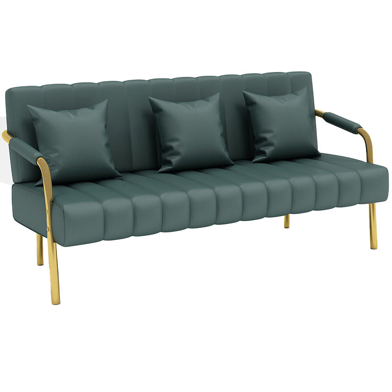 Recessed Arm Sofa Stain Velvet/Faux Leather Sofa with Pillows