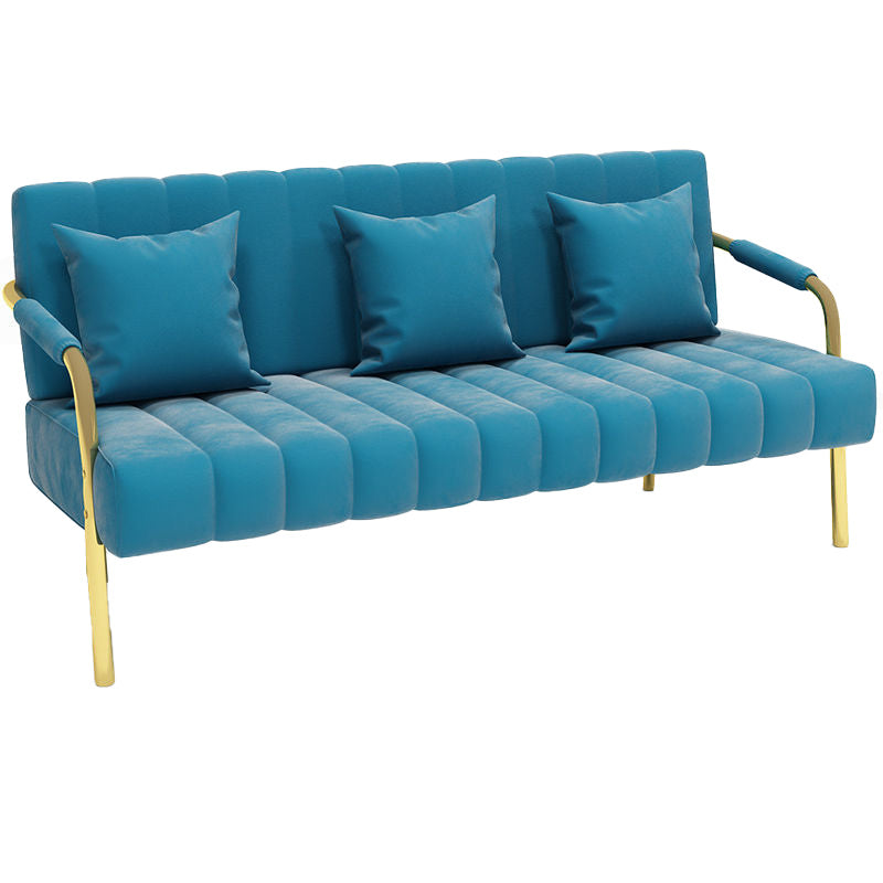 Recessed Arm Sofa Stain Velvet/Faux Leather Sofa with Pillows