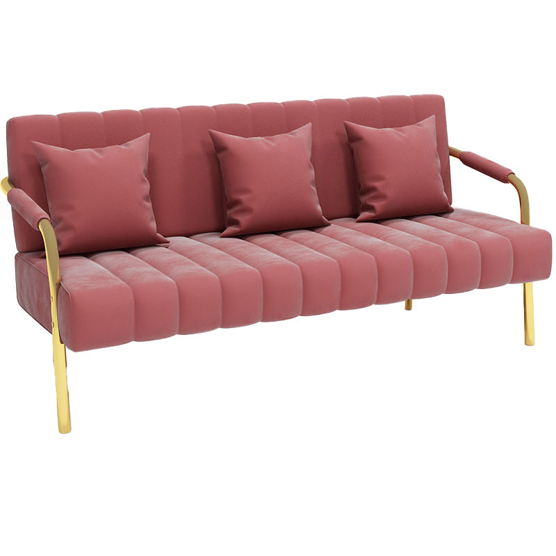 Recessed Arm Sofa Stain Velvet/Faux Leather Sofa with Pillows