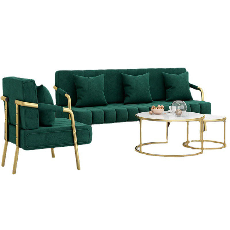 Recessed Arm Sofa Stain Velvet/Faux Leather Sofa with Pillows