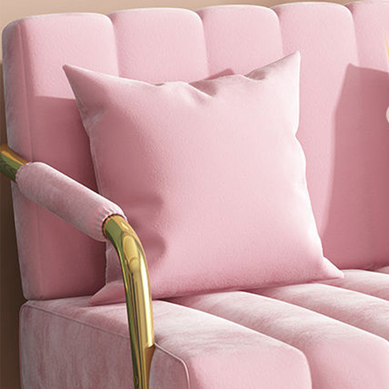 Recessed Arm Sofa Stain Velvet/Faux Leather Sofa with Pillows