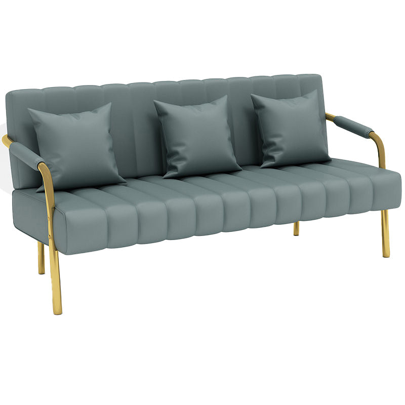 Recessed Arm Sofa Stain Velvet/Faux Leather Sofa with Pillows