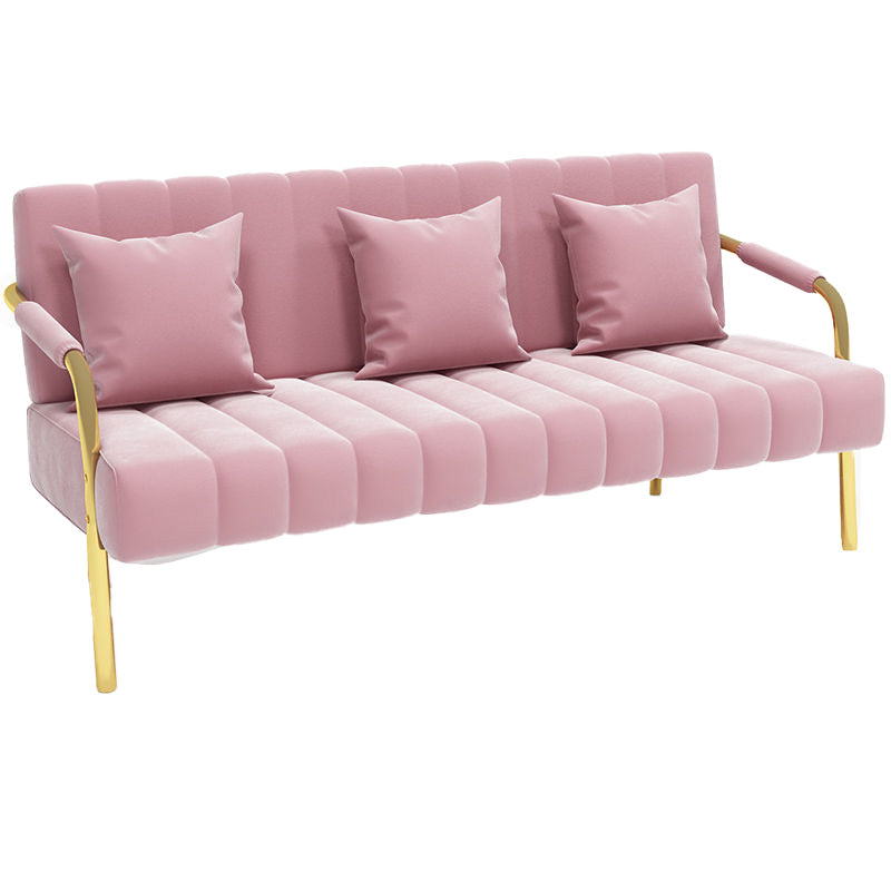 Recessed Arm Sofa Stain Velvet/Faux Leather Sofa with Pillows