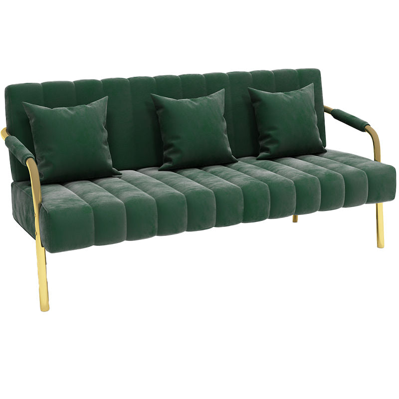 Recessed Arm Sofa Stain Velvet/Faux Leather Sofa with Pillows