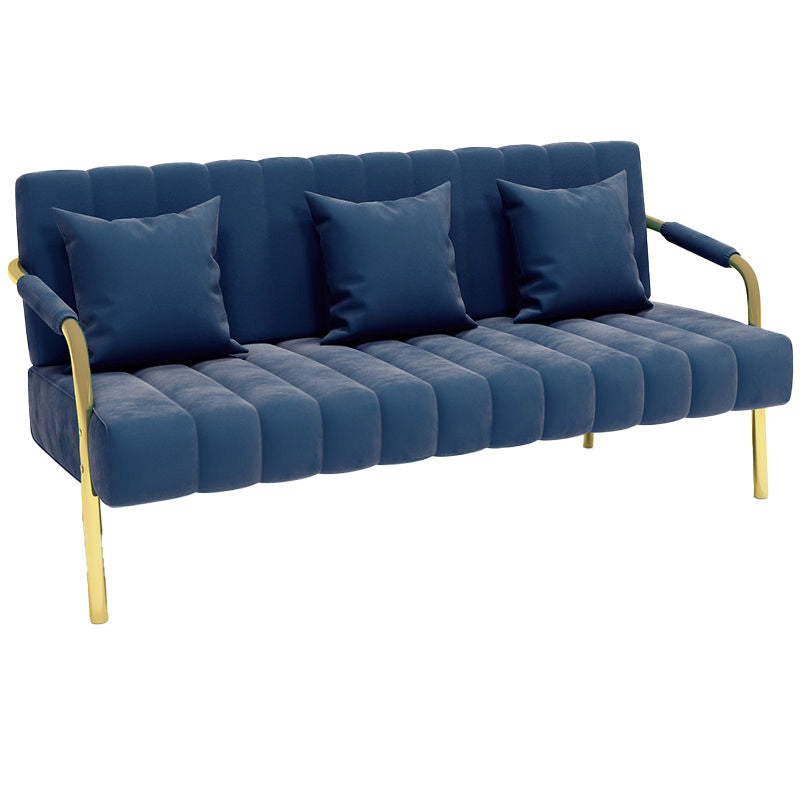 Recessed Arm Sofa Stain Velvet/Faux Leather Sofa with Pillows