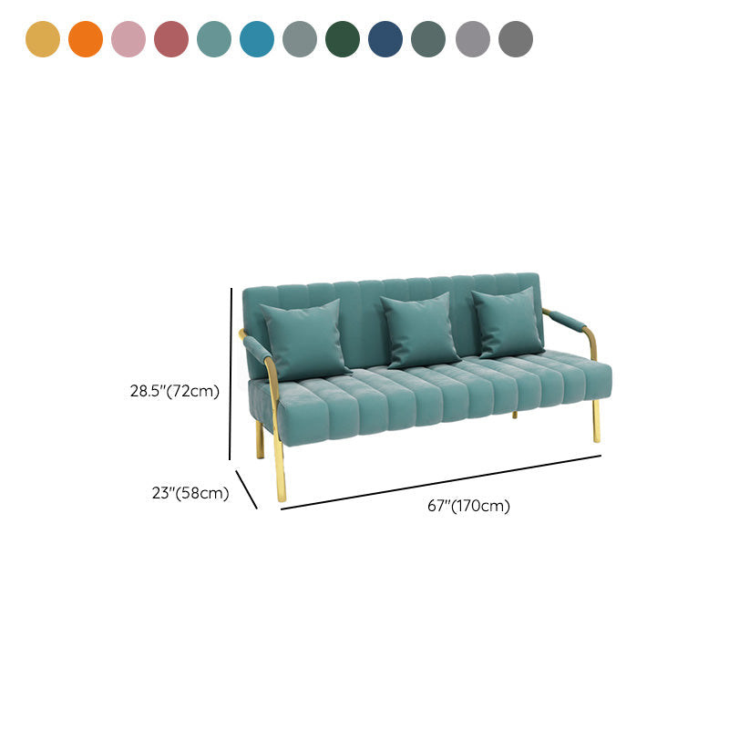 Recessed Arm Sofa Stain Velvet/Faux Leather Sofa with Pillows