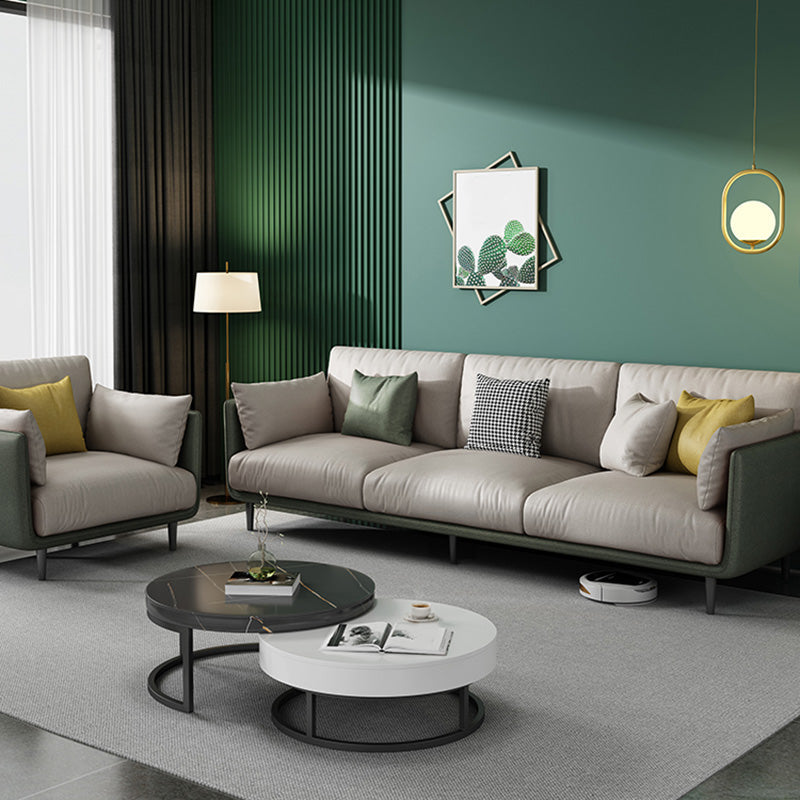 Contemporary Faux Leather Sofa with Pillows Back and Pillow Top Arm Clearhalo 'furn' 'furn_sofas' 'Furniture' 'Living Room Furniture' 'Sofa' 'sofas' 6591322