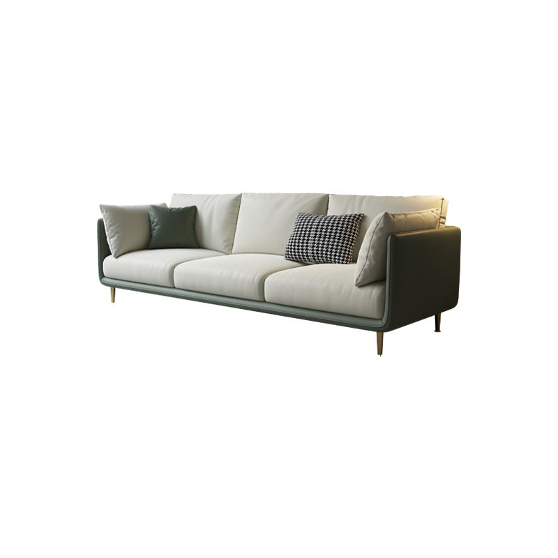 Contemporary Faux Leather Sofa with Pillows Back and Pillow Top Arm 3-Seater Sofa Clearhalo 'furn' 'furn_sofas' 'Furniture' 'Living Room Furniture' 'Sofa' 'sofas' 6591326