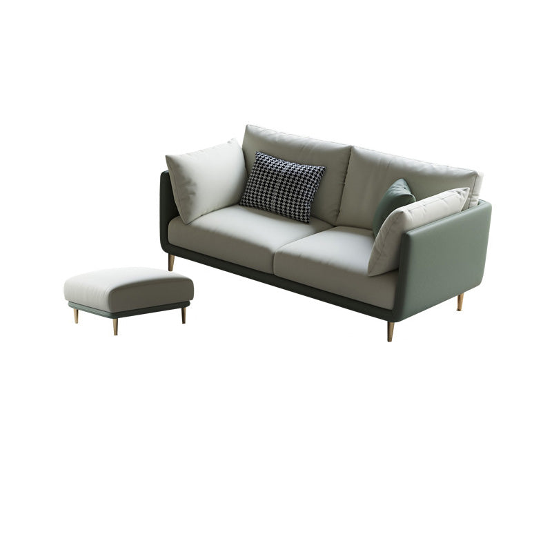 Contemporary Faux Leather Sofa with Pillows Back and Pillow Top Arm 2-Seater Sofa with Ottoman Clearhalo 'furn' 'furn_sofas' 'Furniture' 'Living Room Furniture' 'Sofa' 'sofas' 6591328