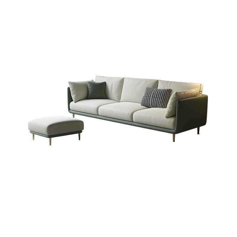 Contemporary Faux Leather Sofa with Pillows Back and Pillow Top Arm 3-Seater Sofa with Ottoman Clearhalo 'furn' 'furn_sofas' 'Furniture' 'Living Room Furniture' 'Sofa' 'sofas' 6591333