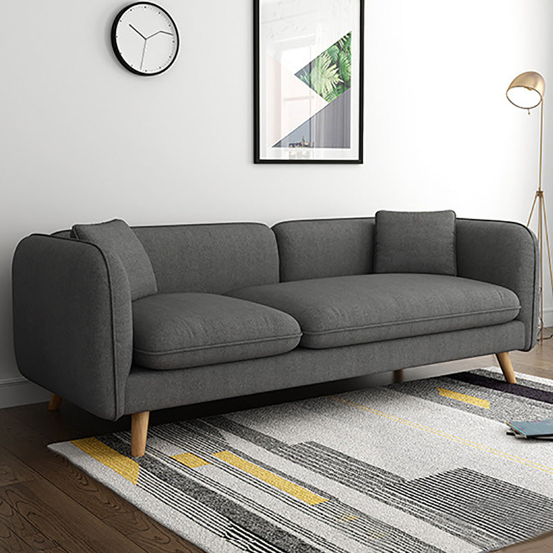 Skandinavisches Leinensofa mit engen Rücken und Smokingarm für die Wohnung