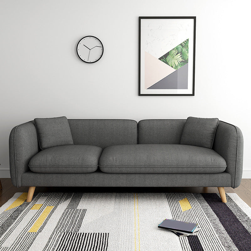 Skandinavisches Leinensofa mit engen Rücken und Smokingarm für die Wohnung