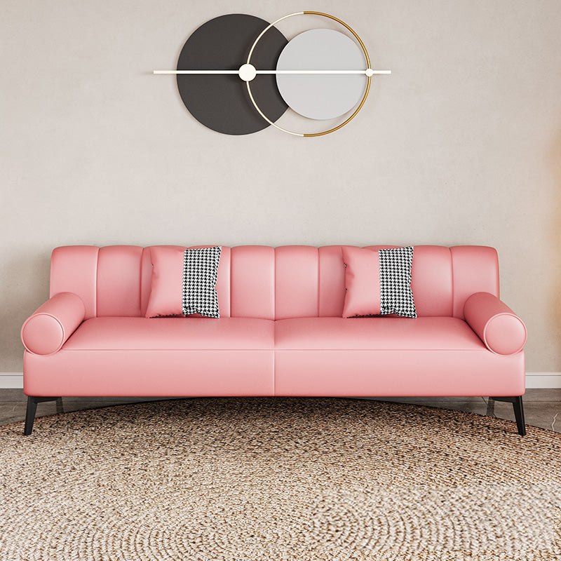 Round Arm Sofa Stain Resistant Faux Leather Standard Sofa for Living Room