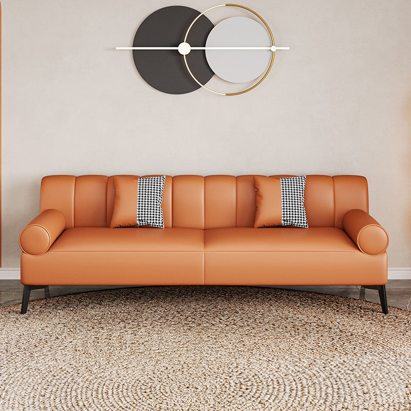 Round Arm Sofa Stain Resistant Faux Leather Standard Sofa for Living Room