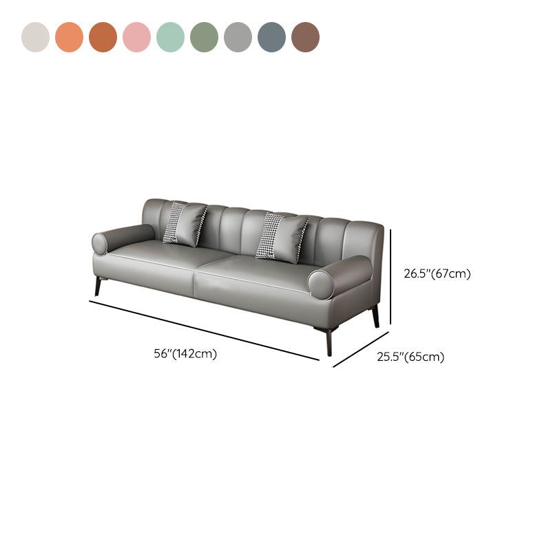 Round Arm Sofa Stain Resistant Faux Leather Standard Sofa for Living Room