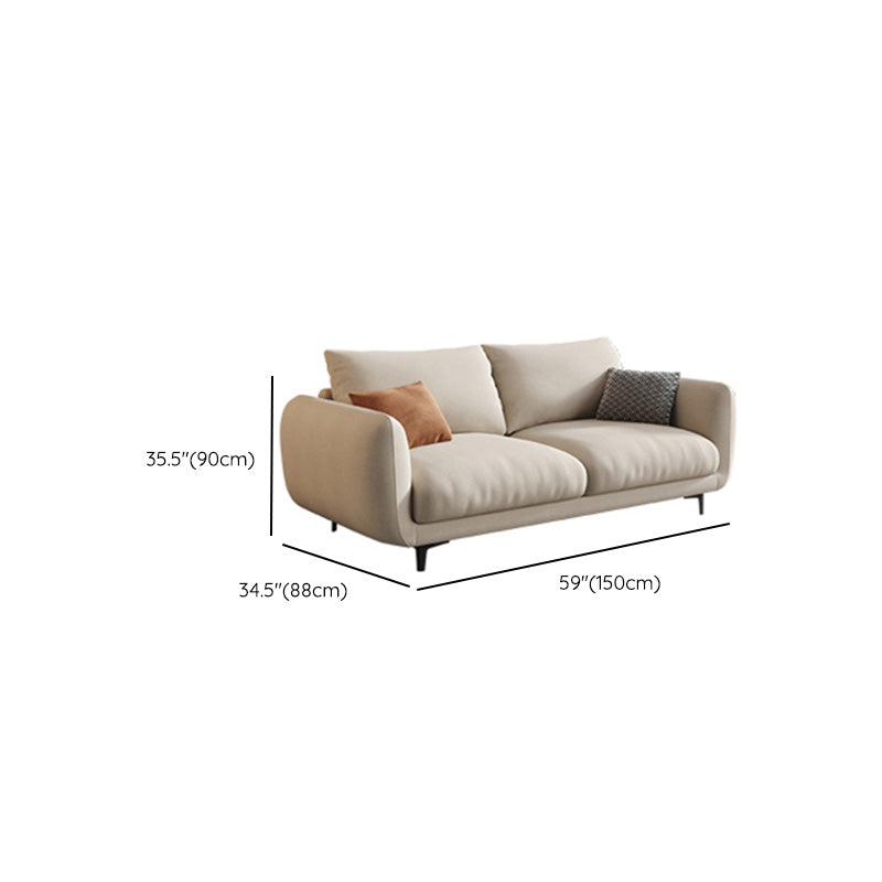 Scandinavian Sofa with Square Arms and Beige Loose Back in Solid Wood