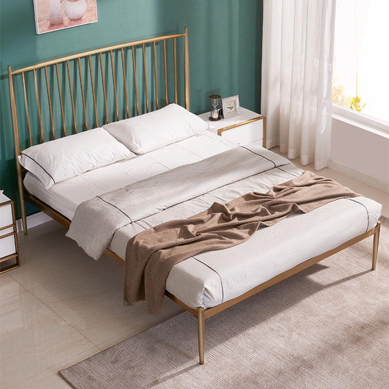 Modern Slat Bed Spindle Metal Open-Frame Bed with Legs in Gold