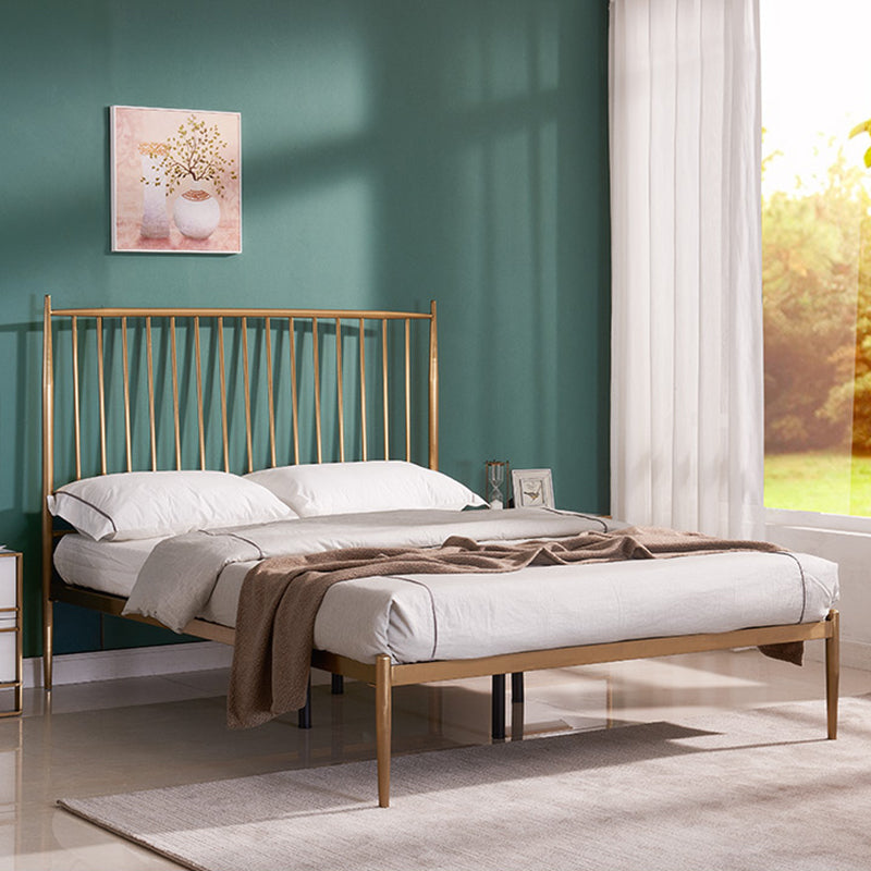 Modern Slat Bed Spindle Metal Open-Frame Bed with Legs in Gold
