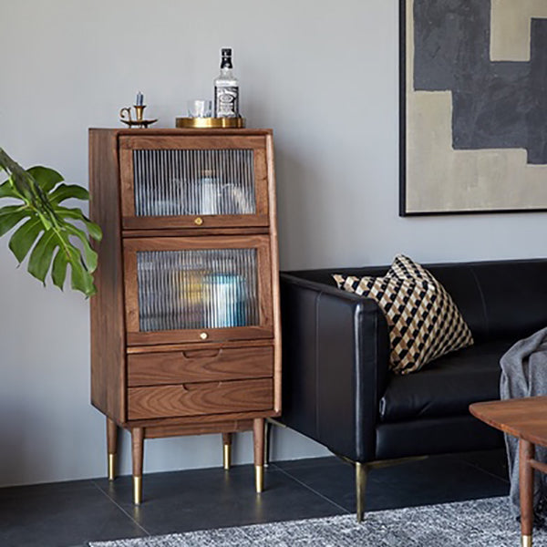 Water Resistant Storage Cabinet Solid Wood Glass Paned Cabinet Walnut Clearhalo 'Cabinets & Chests' 'cabinets_chests' 'furn' 'furn_cabinets_chests' 'Furniture' 'Living Room Furniture' 6591473