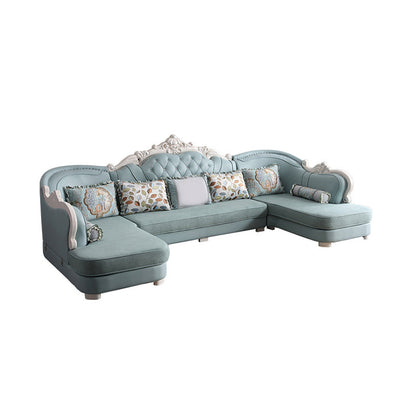 74" Wide French Country Sectional Sofa Leather Sleeper Sectional Light Green Tech Cloth Clearhalo 'furn' 'furn_sectionals' 'Furniture' 'Living Room Furniture' 'Sectionals' 6591507