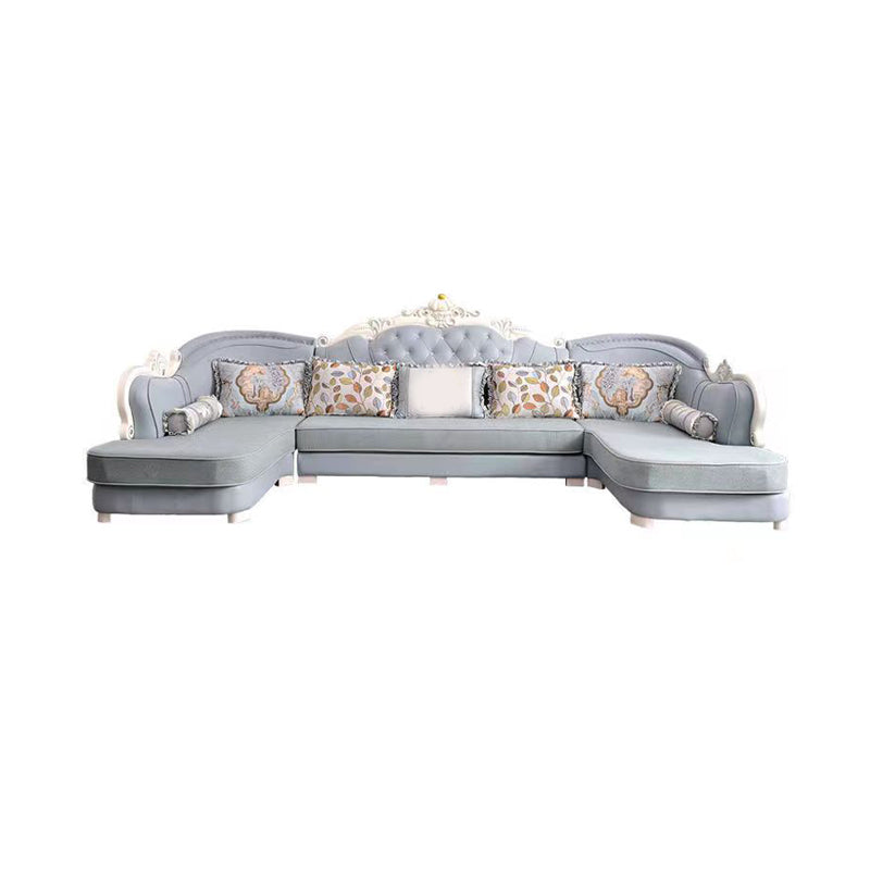 74" Wide French Country Sectional Sofa Leather Sleeper Sectional Grey Tech Cloth Clearhalo 'furn' 'furn_sectionals' 'Furniture' 'Living Room Furniture' 'Sectionals' 6591508