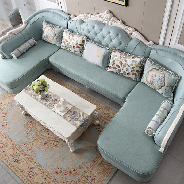 74" Wide French Country Sectional Sofa Leather Sleeper Sectional Clearhalo 'furn' 'furn_sectionals' 'Furniture' 'Living Room Furniture' 'Sectionals' 6591510