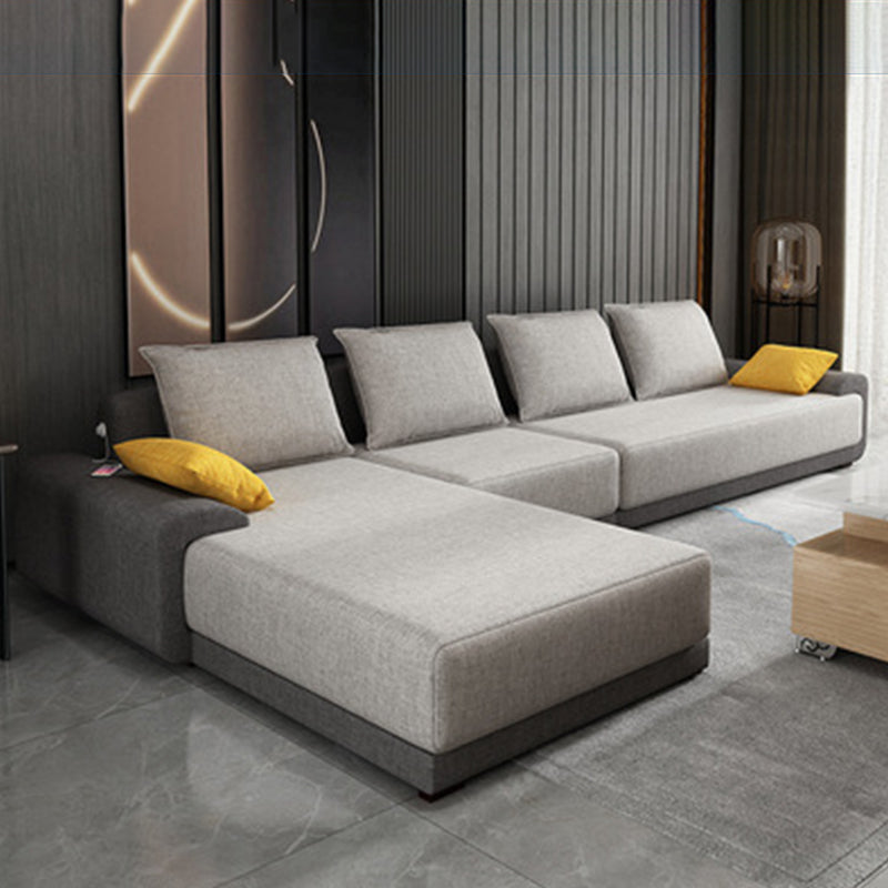 Contemporary Style Seating Pillows Recessed Arm Living Room Stationary Sofa Grey Cotton and Linen Left Clearhalo 'furn' 'furn_sectionals' 'Furniture' 'Living Room Furniture' 'Sectionals' 6591675