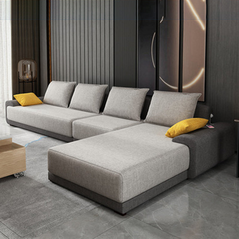 Contemporary Style Seating Pillows Recessed Arm Living Room Stationary Sofa Grey Cotton and Linen Right Clearhalo 'furn' 'furn_sectionals' 'Furniture' 'Living Room Furniture' 'Sectionals' 6591677