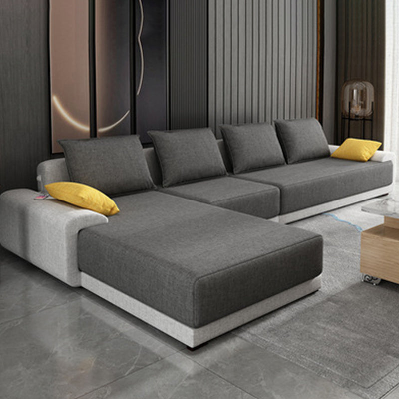 Contemporary Style Seating Pillows Recessed Arm Living Room Stationary Sofa Dark Gray Cotton and Linen Left Clearhalo 'furn' 'furn_sectionals' 'Furniture' 'Living Room Furniture' 'Sectionals' 6591678