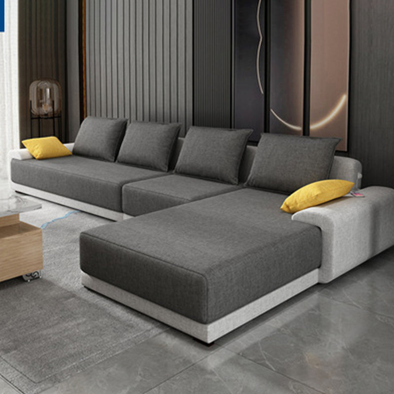 Contemporary Style Seating Pillows Recessed Arm Living Room Stationary Sofa Dark Gray Cotton and Linen Right Clearhalo 'furn' 'furn_sectionals' 'Furniture' 'Living Room Furniture' 'Sectionals' 6591680