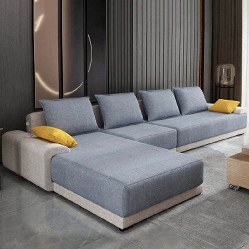 Contemporary Style Seating Pillows Recessed Arm Living Room Stationary Sofa Sky Blue Cotton and Linen Left Clearhalo 'furn' 'furn_sectionals' 'Furniture' 'Living Room Furniture' 'Sectionals' 6591682