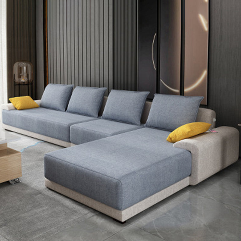 Contemporary Style Seating Pillows Recessed Arm Living Room Stationary Sofa Sky Blue Cotton and Linen Right Clearhalo 'furn' 'furn_sectionals' 'Furniture' 'Living Room Furniture' 'Sectionals' 6591685